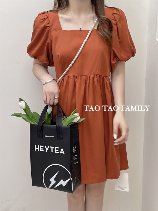 goods in stock! New in early summer! [Taotao family] French square neck bubble sleeve waist closing dress 3620# lwy