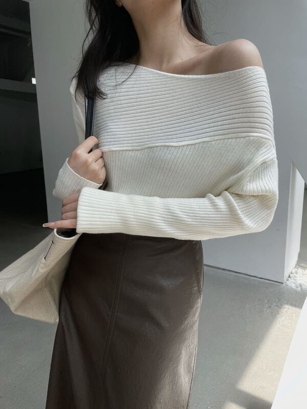 [cottoncandy] one neck off shoulder irregular slit warm sweater (including 6% wool) 21fww028# XJ