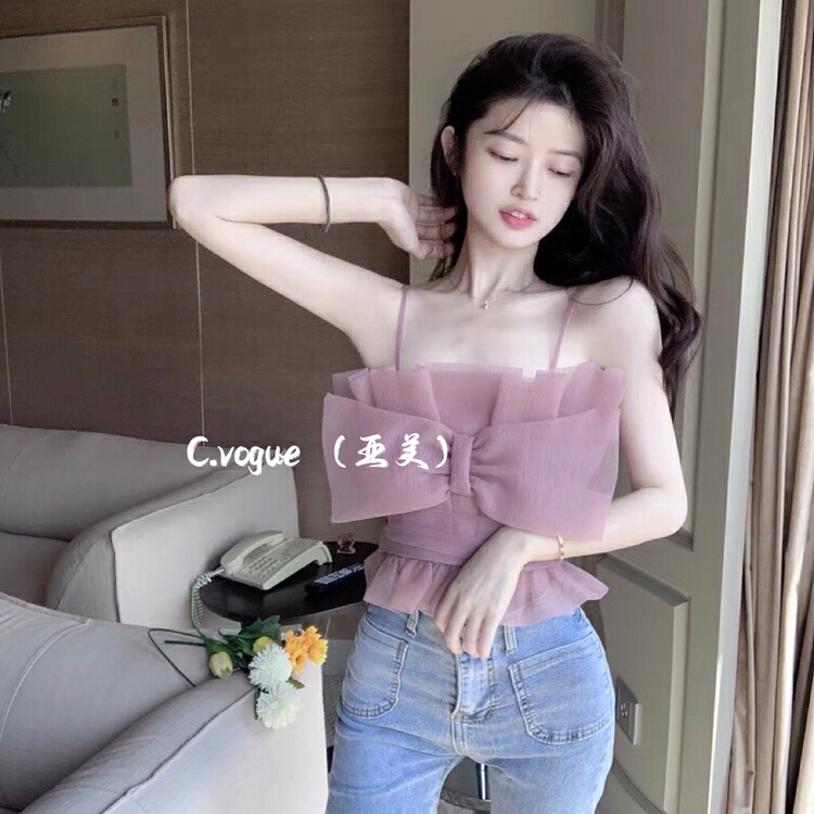 New in early summer! [c.vogue] French sweet design bow tie suspender bra blouse 2918# PCZ