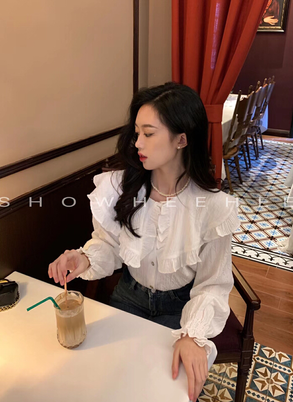 goods in stock! New year in early spring! [Xiu Xixi] Korean version of versatile doll collar lace design shirt 8001-1# zxx