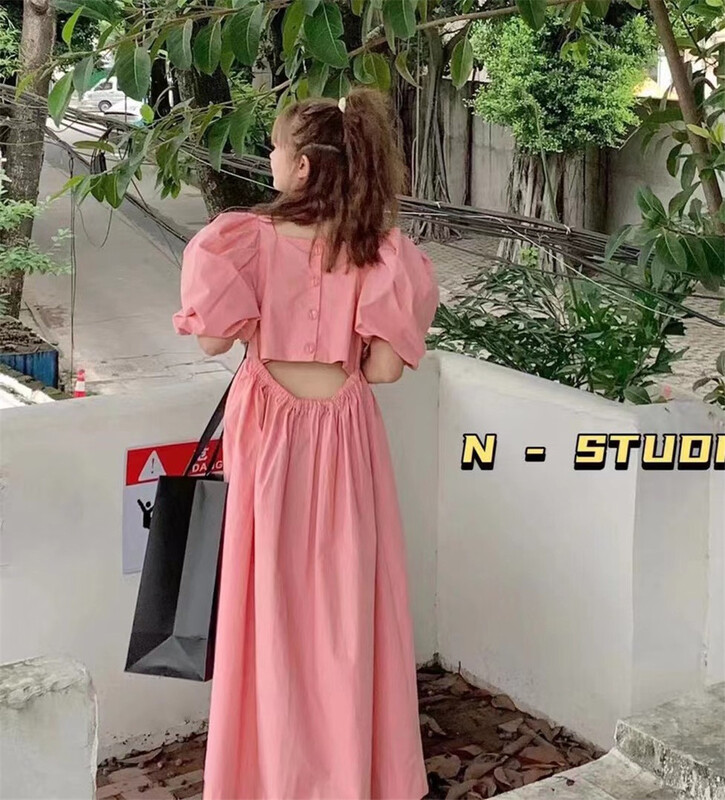 【N】 Solid back button dress 0849# WTT