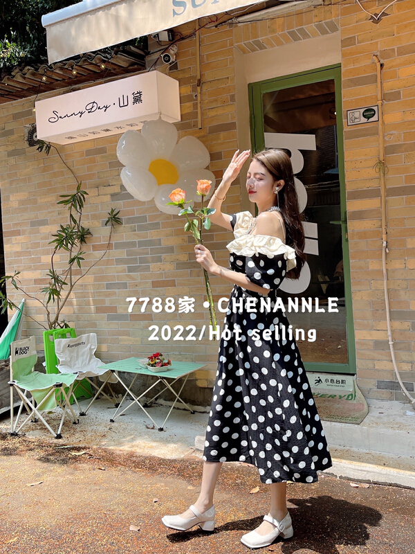 [chennnle] bubble sleeve pure wave point dress 9359# PCZ