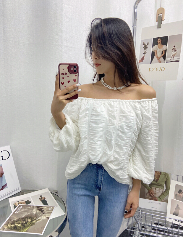 goods in stock! New in early summer! [ul-2] Korean style pleated one shoulder shirt 6071# JJ