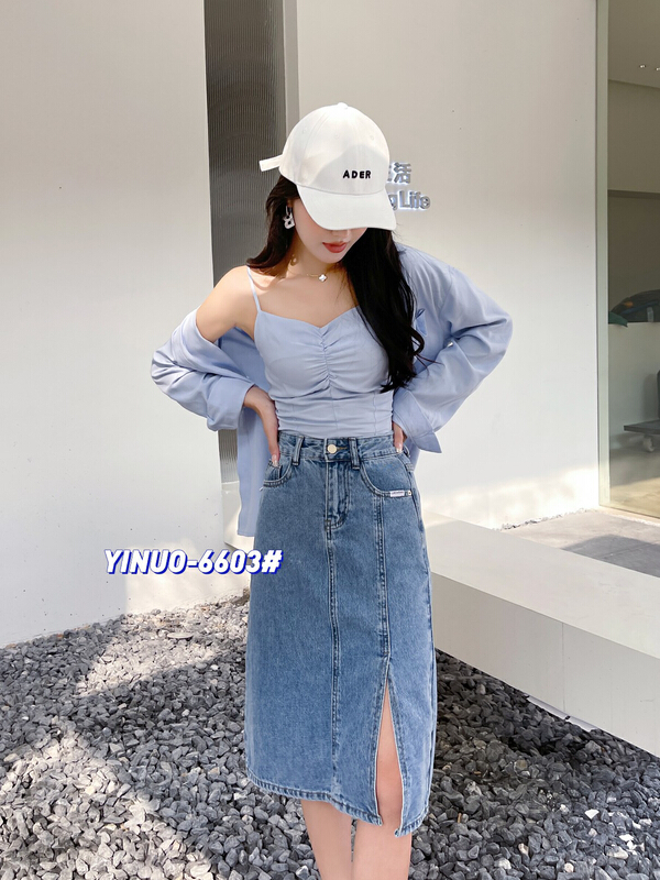 New year in early spring! [Yinuo Yinuo denim] Korean version simple and versatile slit denim skirt ys1-6603# ZSY