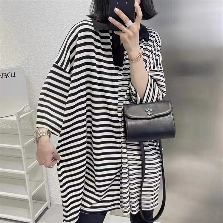 goods in stock! [on the way] Pullover loose stripe short sleeve T-shirt 56059# L