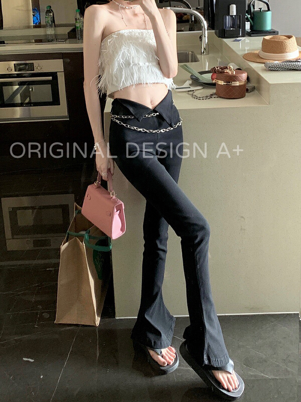 New in early summer! [a +] elastic slim fit horseshoe slim casual pants (with waist chain) 15183# WPL