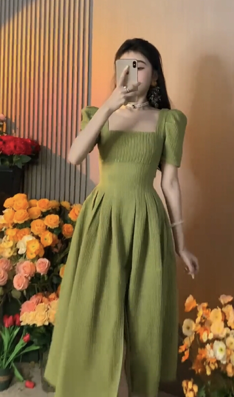 [JH] temperament slit square neck dress (excluding matching) 41686# PCZ