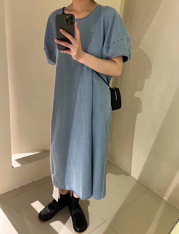 [Bu class] solid round neck bubble sleeve dress s13668# zxl