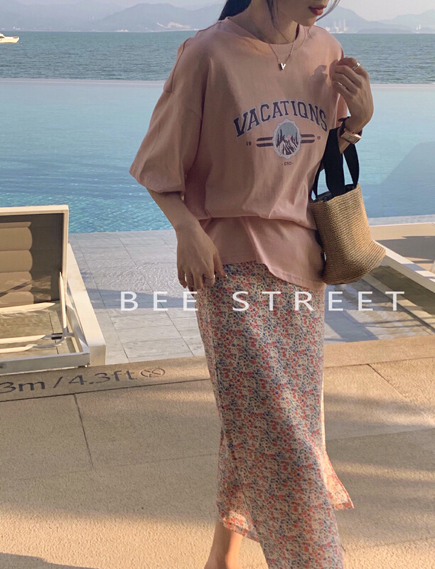 [bee Street] personalized letter pattern Casual Short Sleeve T-shirt (without bag) 9078# lwy