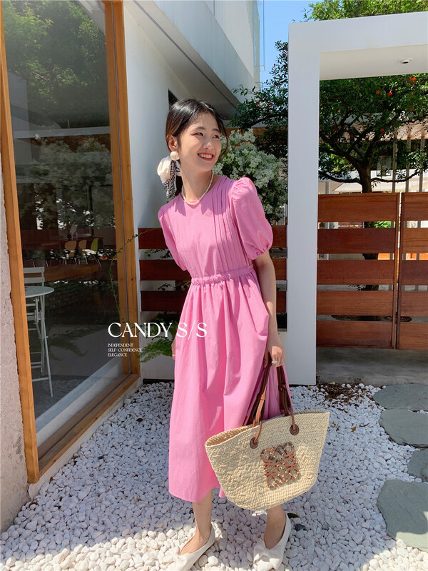 goods in stock! [candy] Korean bubble sleeve waist lace up dress b3193# ZSY