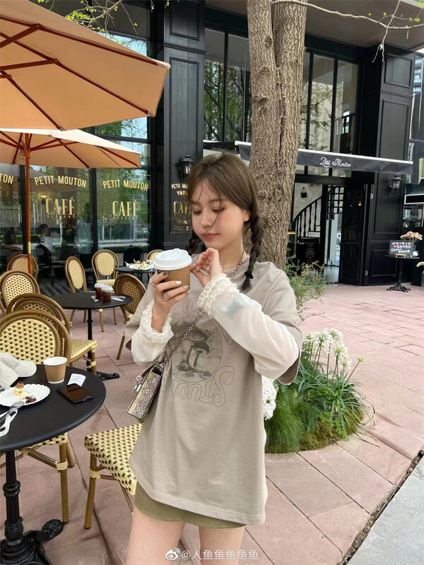 [MS studio] Korean versatile fake two piece long sleeve T-shirt 728# PCZ