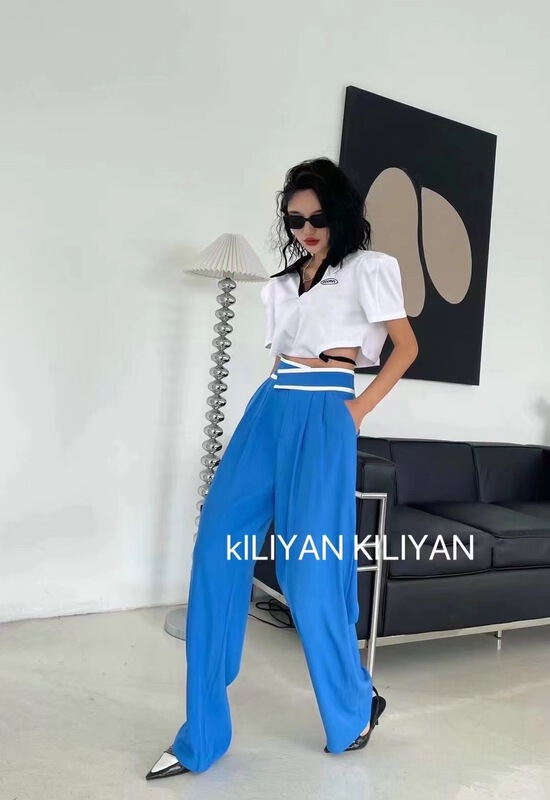 [Kili] straight tube loose color matching casual pants 2293# XYJ