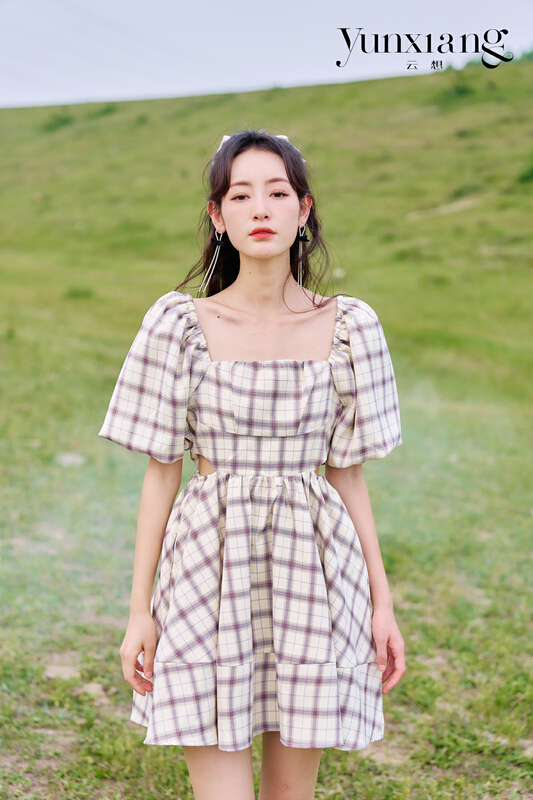 [Yunxiang (formerly in style & MC)] Fashion Square Neck Plaid Dress 399# WPL