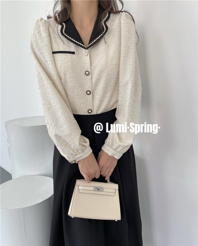 New year in early spring! [Lumi] French retro color matching shirt 82257# ll