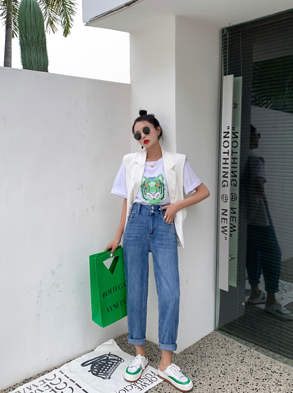 [JFT] high waist straight tube versatile jeans jft071# CLS