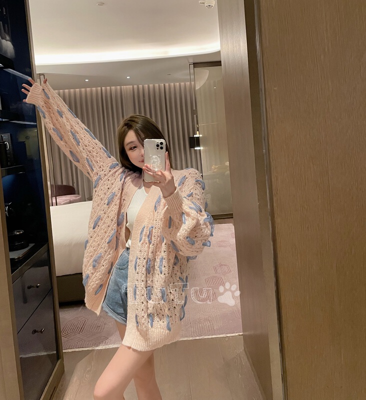 [Tutu] Korean personalized design medium and long knitted cardigan a2591# cqw