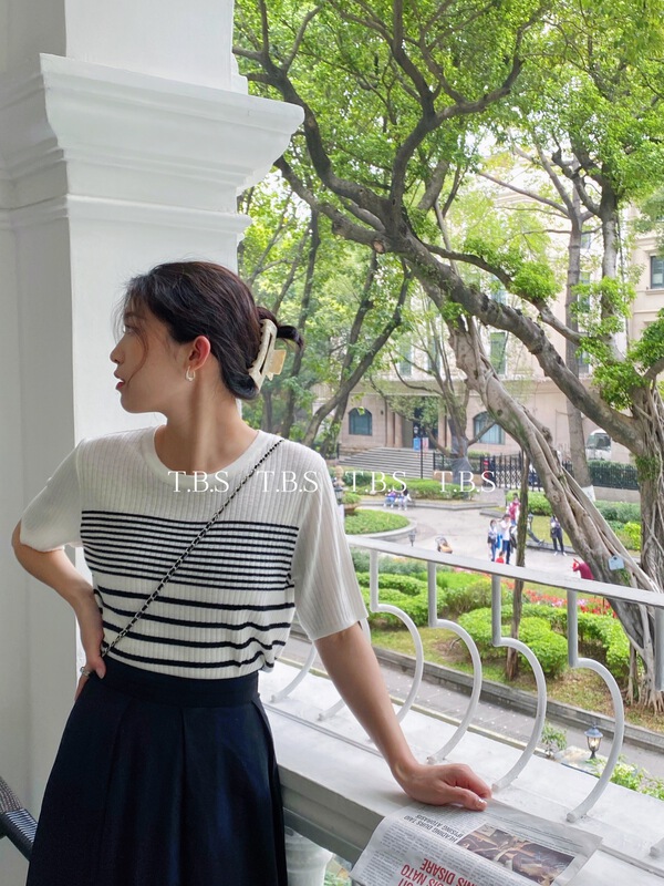 [t.b.s] Korean stripe short sleeve sweater 1202# lwy