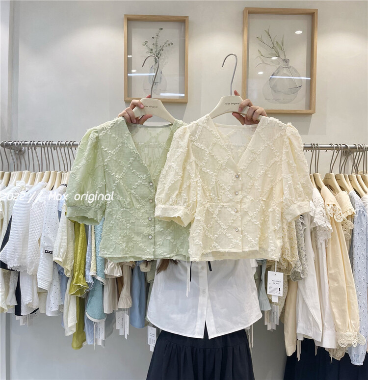 New in early summer! [Max original] Korean slim V-neck single breasted shirt 97991# HBx