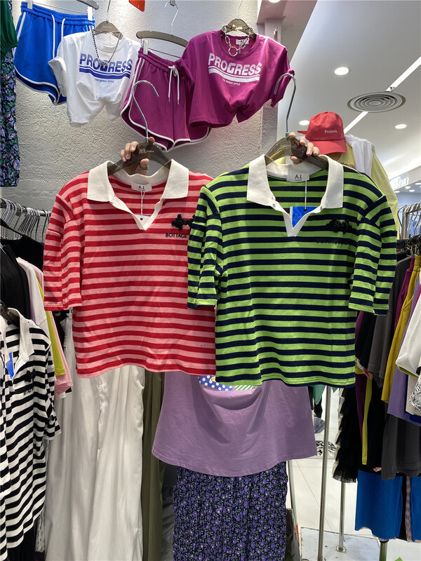 [al] Korean stripe letter short sleeve T-shirt 9018# lwy