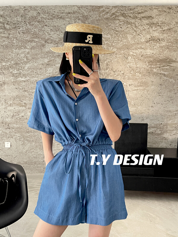 [T.Y tangyuanjia] simple bandage jacket + comfortable casual shorts two piece suit 2061# ozq