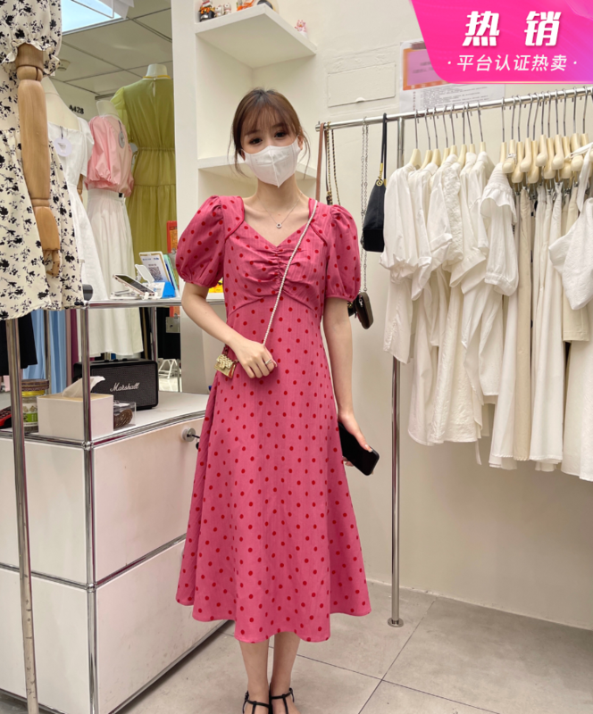 [uone] fashion wave point thin medium length dress 98571# LSL