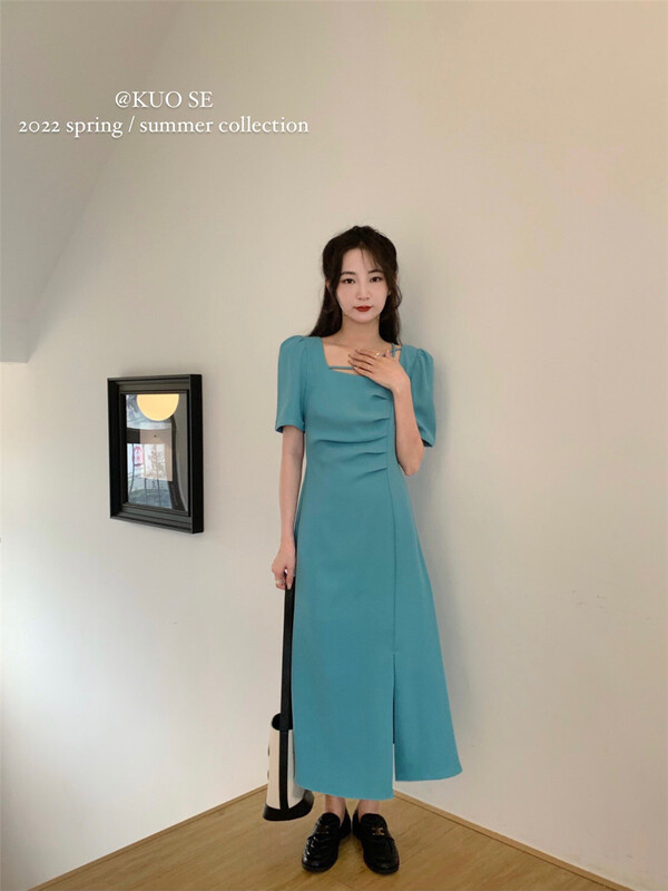 goods in stock! [kuose koser] fashion French square neck bubble sleeve waist closing dress 92012# WPL