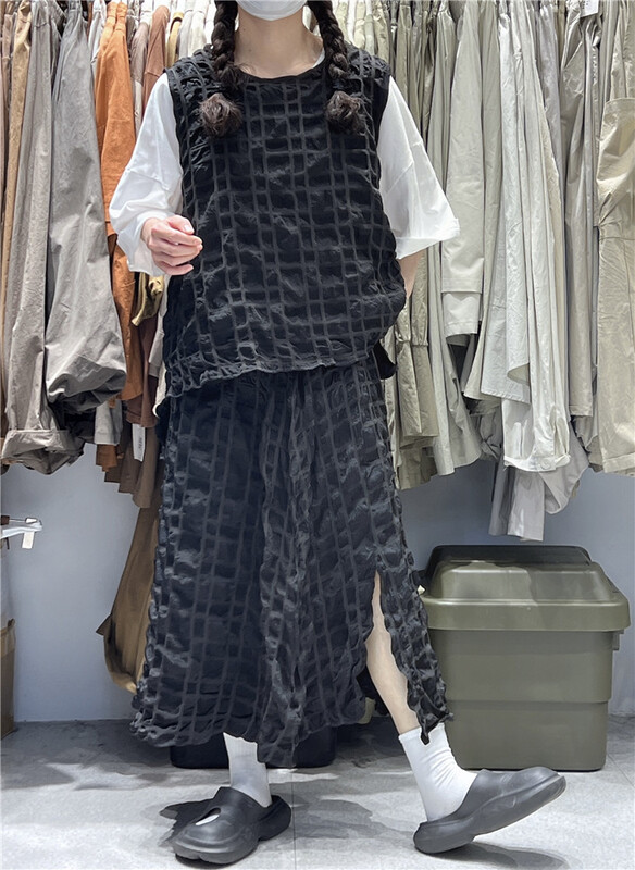 【幾布見川】發泡格時尚氣質半身裙  822187#  L