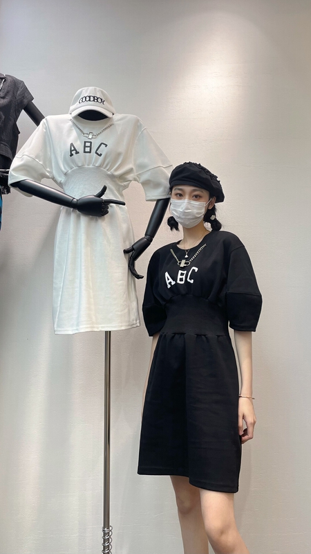 [sk-11] pleated letter printed dress 223# XYJ