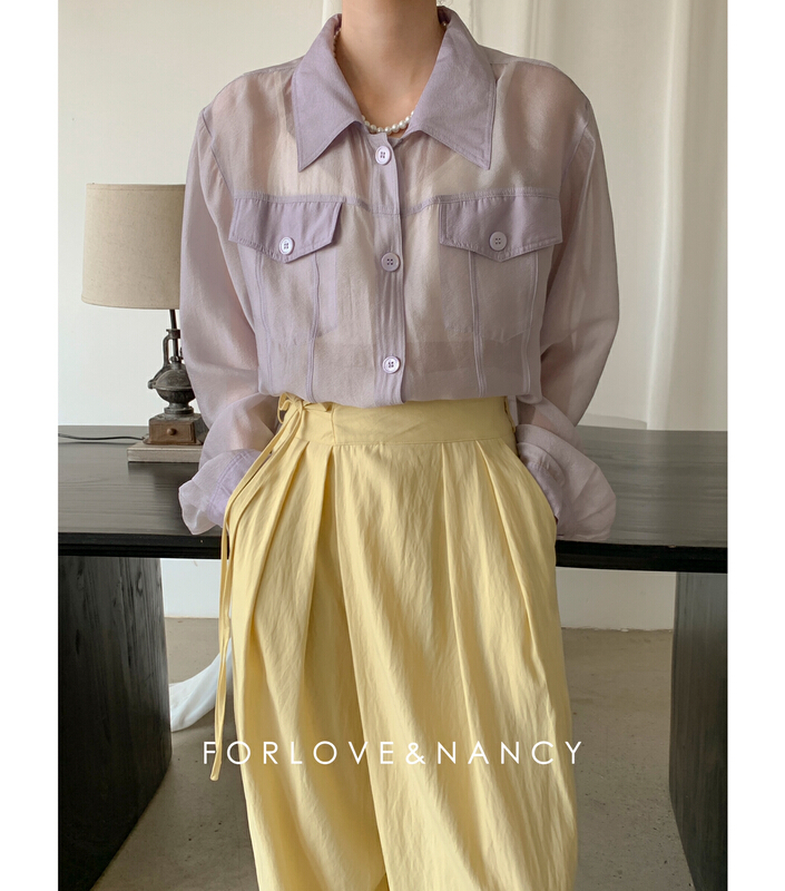 [FN] casual simple micro transparent sunscreen shirt lb2cb5265# cqw