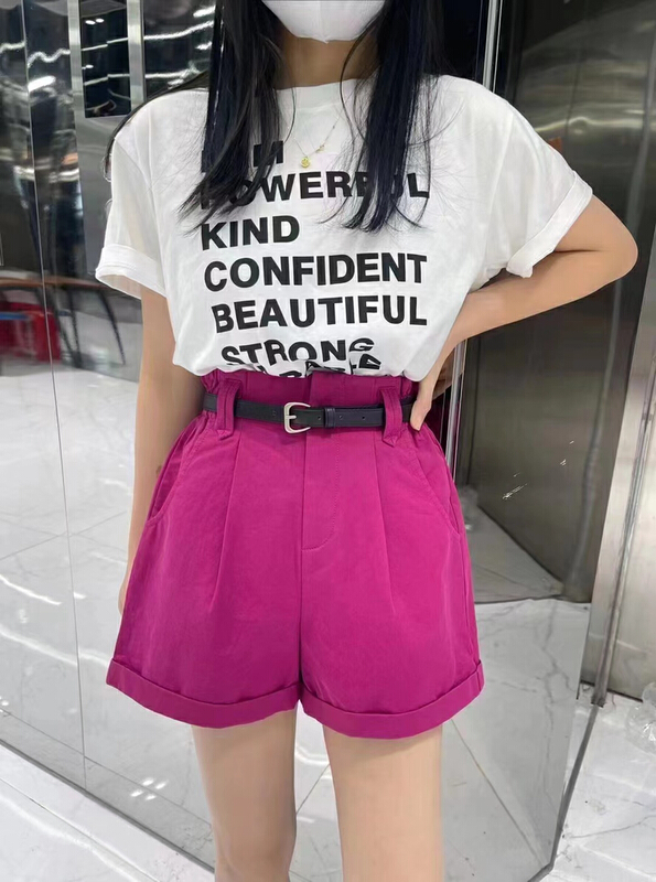 [queen] simple and versatile loose and slim casual shorts (with belt) a69201# ozq