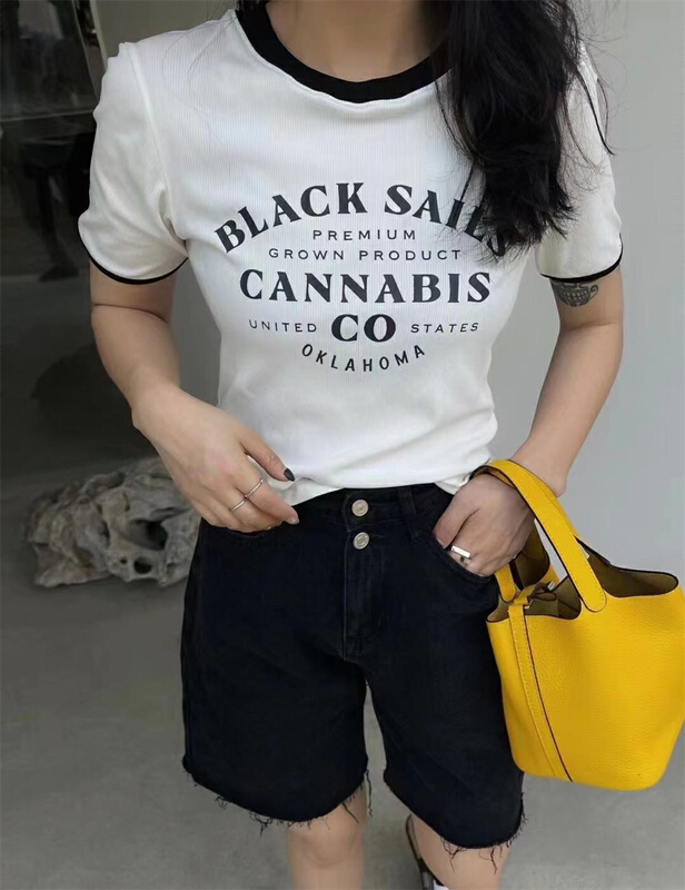 [if shop] simple and versatile letter foreign style short sleeve T-shirt (T-shirt only) 01069# CLS