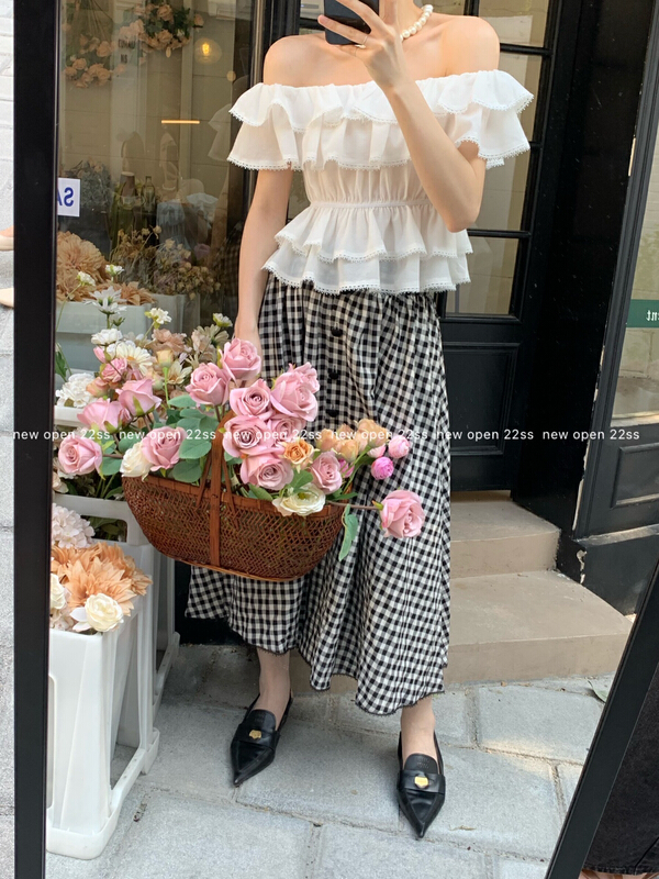[new open] sweet ruffled fly sleeves versatile blouse gy22765# zxl