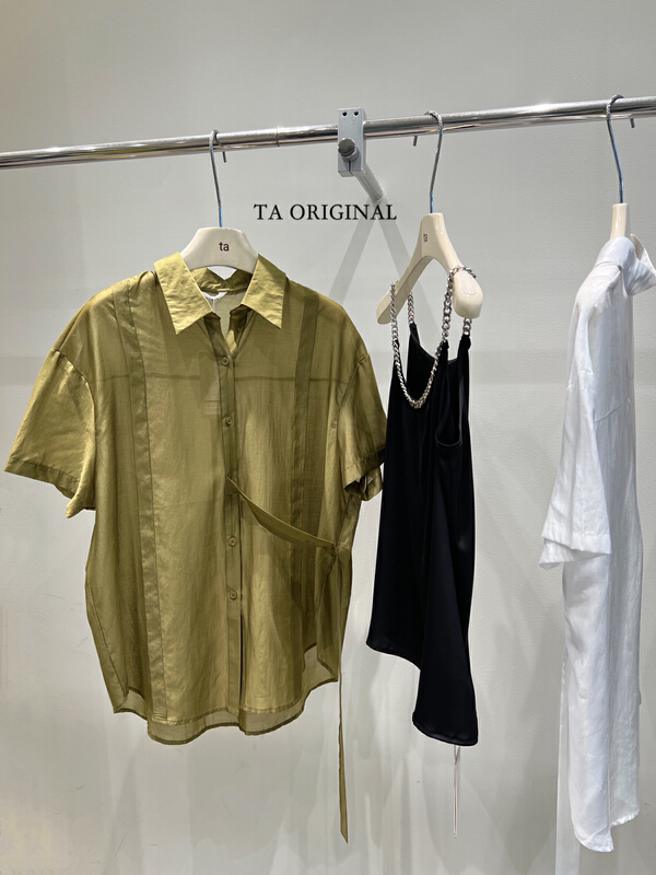 [TA] simple design side lace up loose shirt a10802# ll