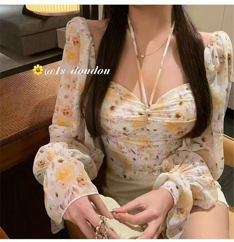 goods in stock! [x.xun] Korean Floral Chiffon sunscreen shirt 6167# PCZ