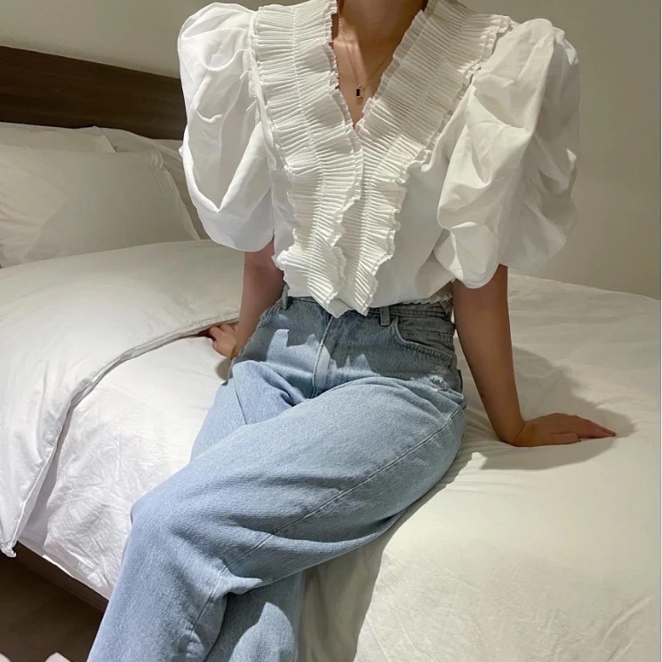 [mix] Korean crimped Ruffle short shirt 0110# WTT
