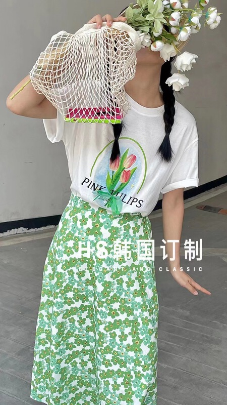 [HS customized in Korea] Korean printed round neck short sleeve T-shirt ys1-65239# hjy