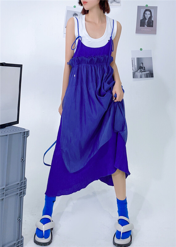 New in early summer! [Eric] medium length dress with solid color suspender with fungus edge (excluding coat) 1758# ozq