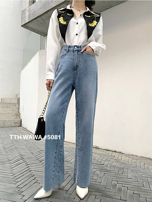 Update in advance! [Wawa] temperament Korean versatile wide leg jeans 5081# CJJ
