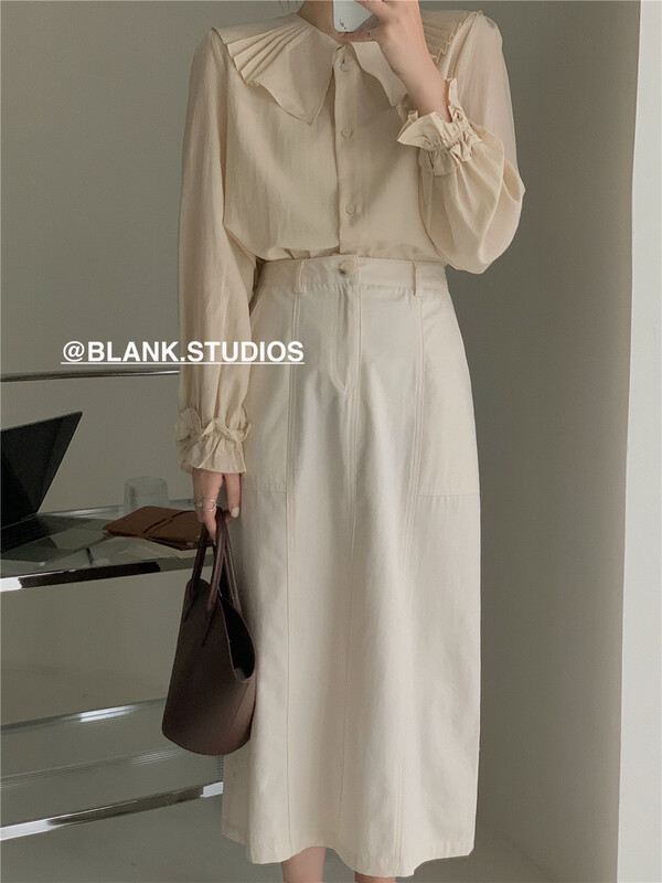 【BLANK】淑女氣質淨色ins半身裙  532172#  JHY