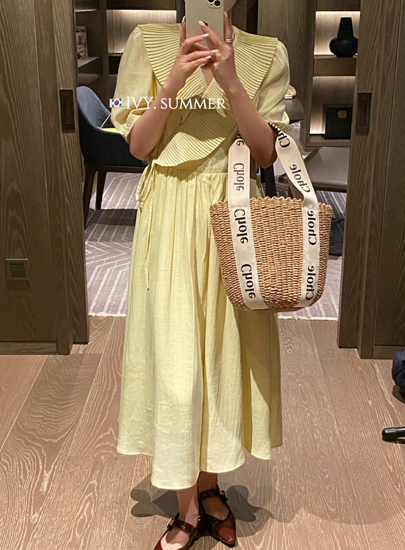 No. 1 in sales of stalls [Ivy] slim V-neck Ruffle Dress 88173# XJ