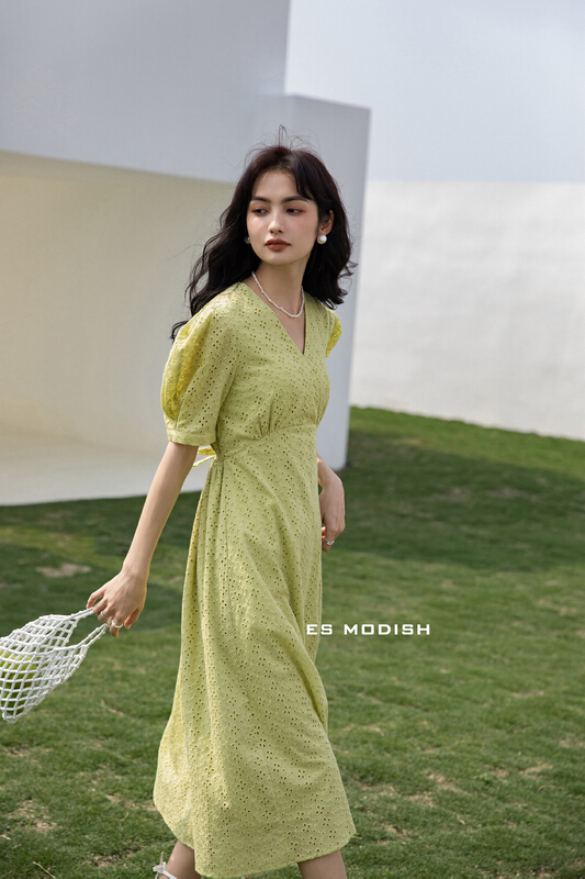[es modish] Korean V-neck dress ops1599# XYJ