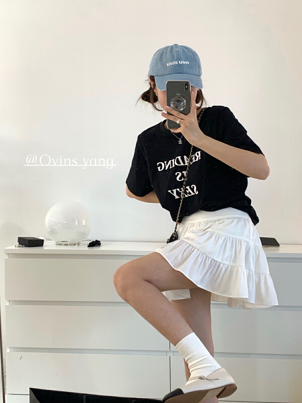 [ovinsyang] Korean versatile letter printed short sleeve T-shirt 8602# WTT
