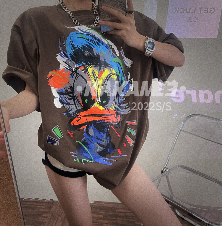[kakamee] heavy industry hand-painted Donald Duck short sleeve T-shirt s363# LSL