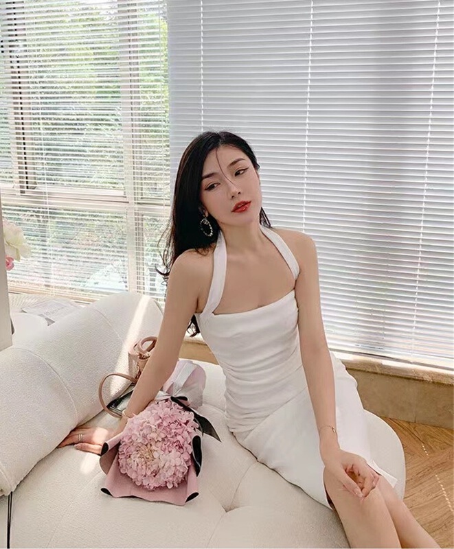 New in early summer! [Xiye] spice girl's buttocks look thin, solid color neck dress a5902# JJ