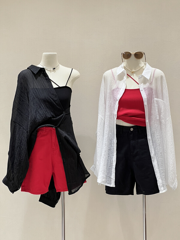 [kJ] Korean simple breathable pleated large sunscreen shirt (sold separately) 3290# zxl