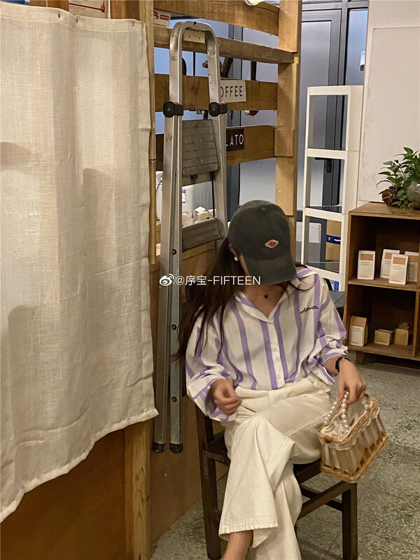 New in early summer! [Fifth] striped lettered printed loose shirt 5562# LSW