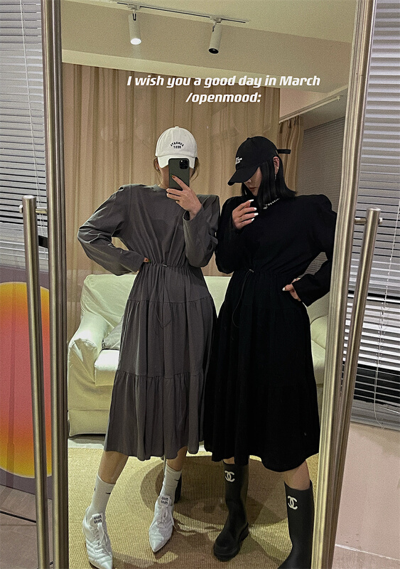 [open] Korean version solid color long sleeved dress 3608# ozq