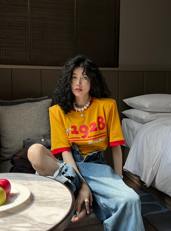 [all in] Korean Mickey alphabet short sleeve T-shirt 4233# ozq