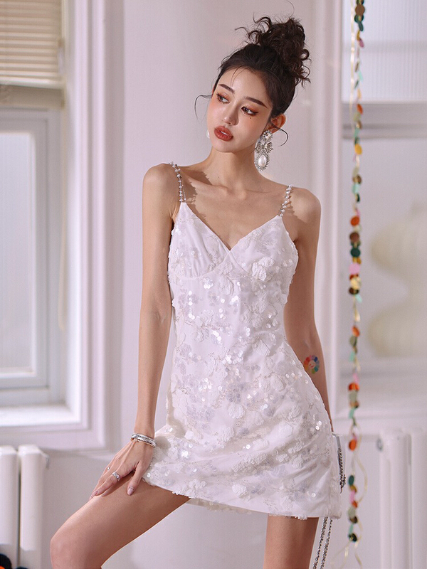[pepper] Beaded embroidered Handmade Beaded suspender dress (with detachable three-dimensional beads) 1302# Cl