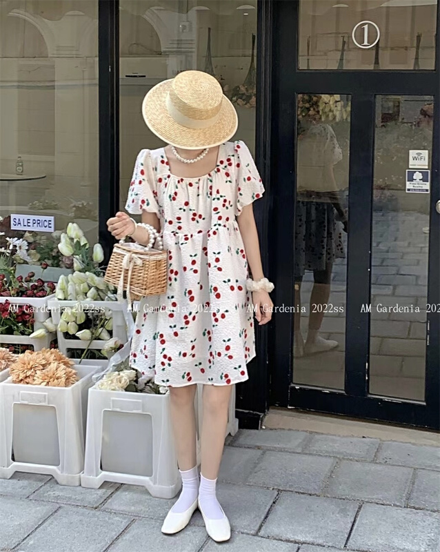 [neeko] small fresh print versatile dress 3595# JJ